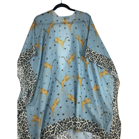 J C Sunny  top open side cape sleeves open front Tiger design cotton - Picture 1 of 7